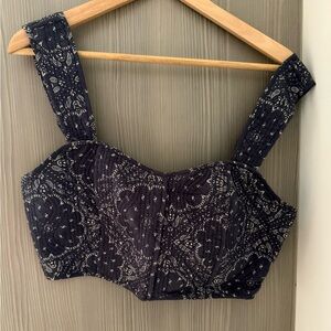 Madewell Navy and White Paisley Crop Top